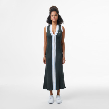 Lacoste Kadın Flare Fit Kolsuz V Yaka Renk Bloklu Koyu Yeşil Elbise Lacoste Kadın Flare Fit Kolsuz V Yaka Renk Bloklu Koyu Yeşil Elbise