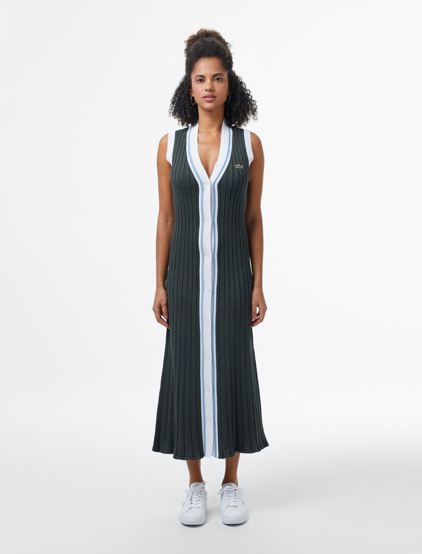 Lacoste Kadın Flare Fit Kolsuz V Yaka Renk Bloklu Koyu Yeşil Elbise Lacoste Kadın Flare Fit Kolsuz V Yaka Renk Bloklu Koyu Yeşil Elbise