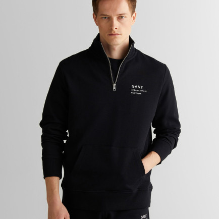 GANT Erkek Siyah Regular Fit Yarım Fermuarlı Logolu Sweatshirt GANT Erkek Siyah Regular Fit Yarım Fermuarlı Logolu Sweatshirt