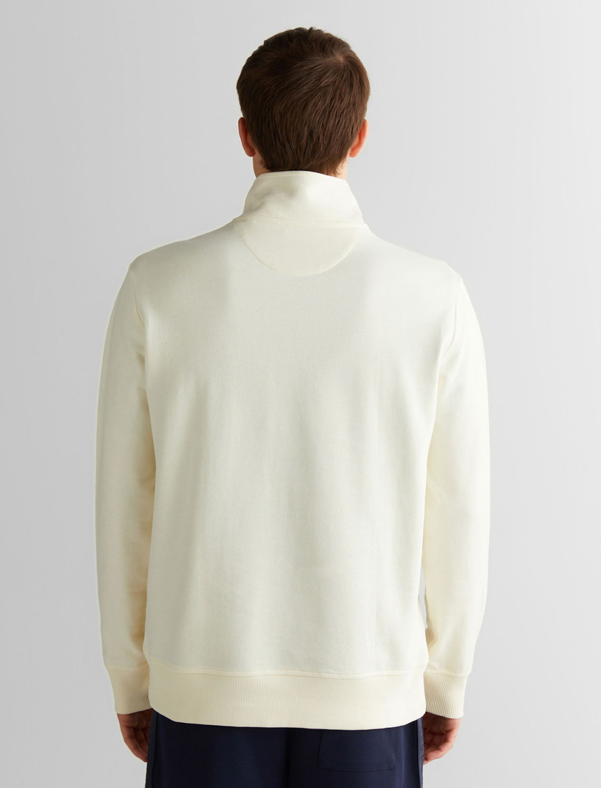 GANT Erkek Krem Regular Fit Yarım Fermuarlı Logolu Sweatshirt GANT Erkek Krem Regular Fit Yarım Fermuarlı Logolu Sweatshirt