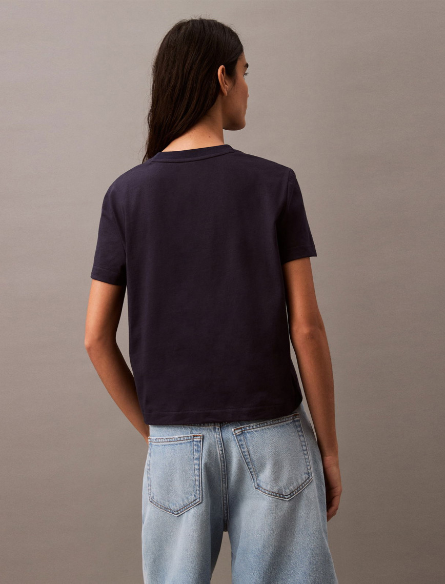 Calvin Klein Flocked Logo Kadın Mavi T-Shirt Calvin Klein Flocked Logo Kadın Mavi T-Shirt