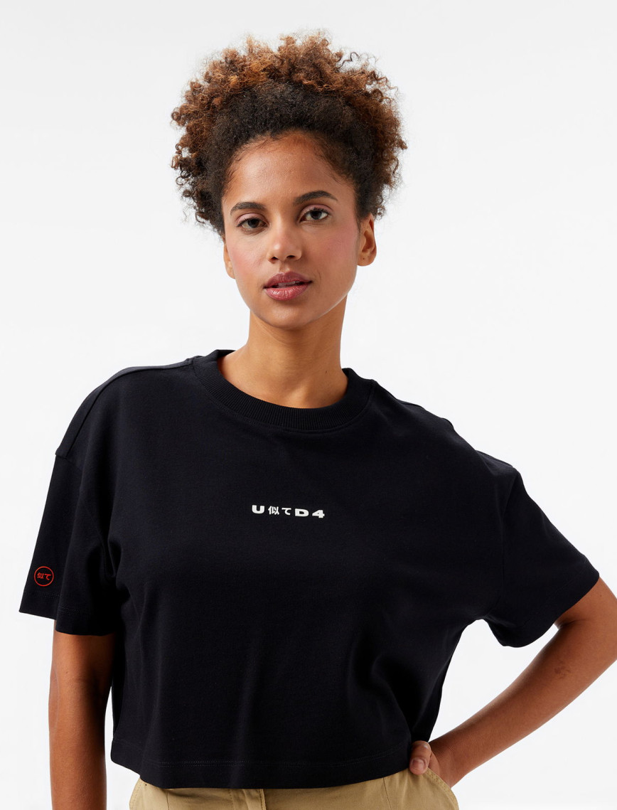 UNITED4 Comfort Kadın Siyah Crop T-Shirt