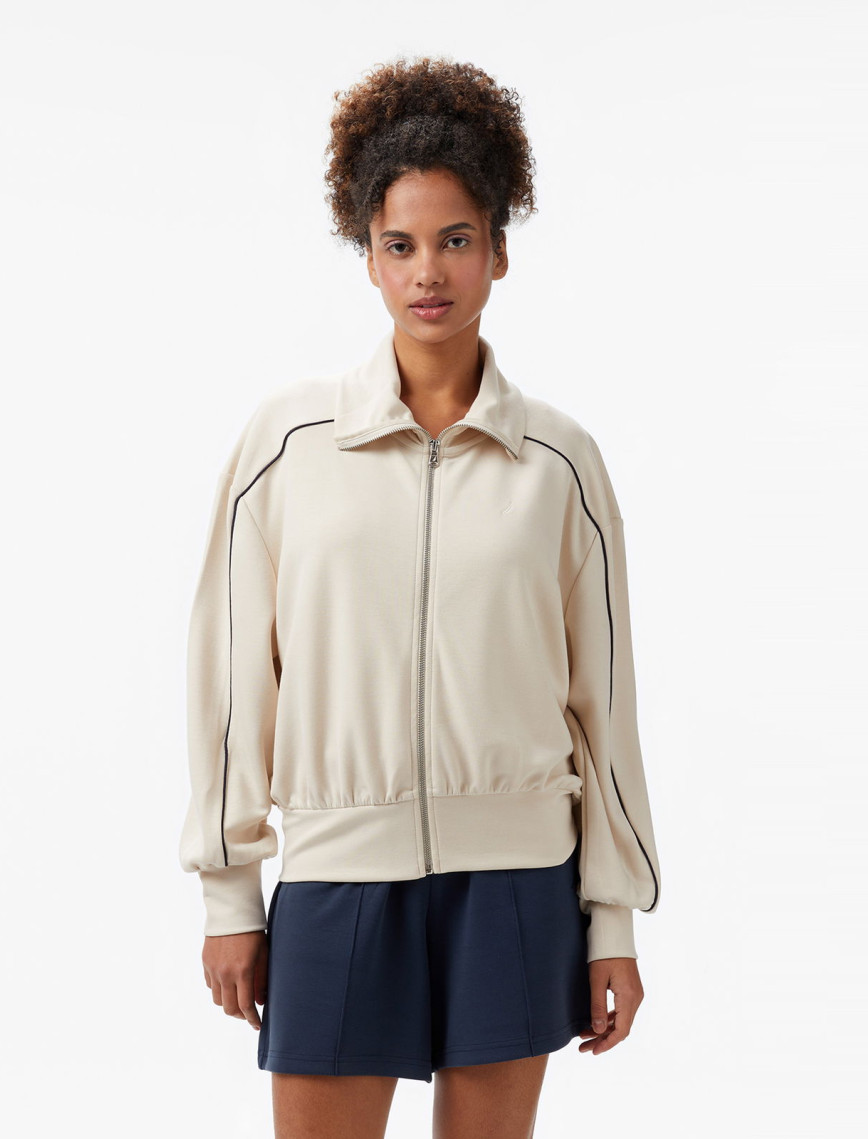 Nautica Kadın Ekru Regular Fit Dik Yaka Sweatshirt