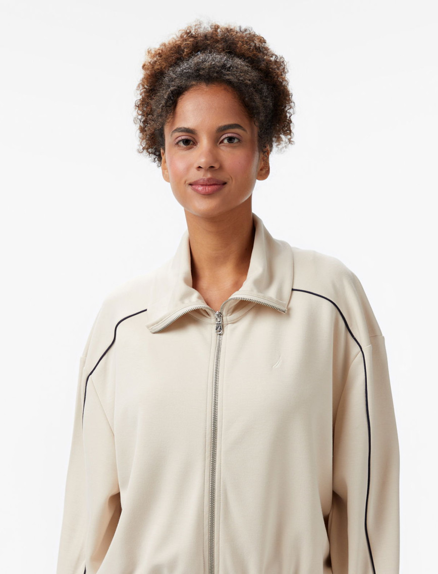 Nautica Kadın Ekru Regular Fit Dik Yaka Sweatshirt