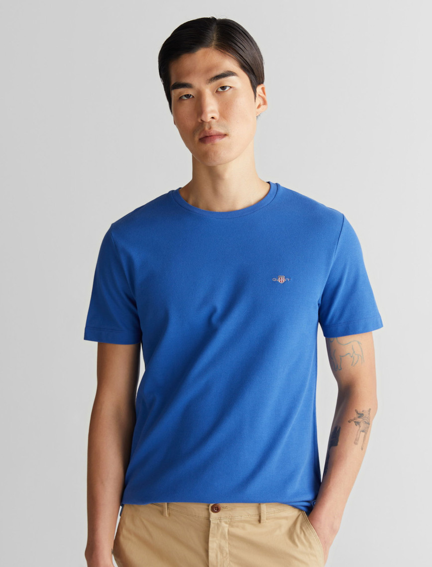 GANT Erkek Mavi Slim Fit Bisiklet Yaka T-Shirt
