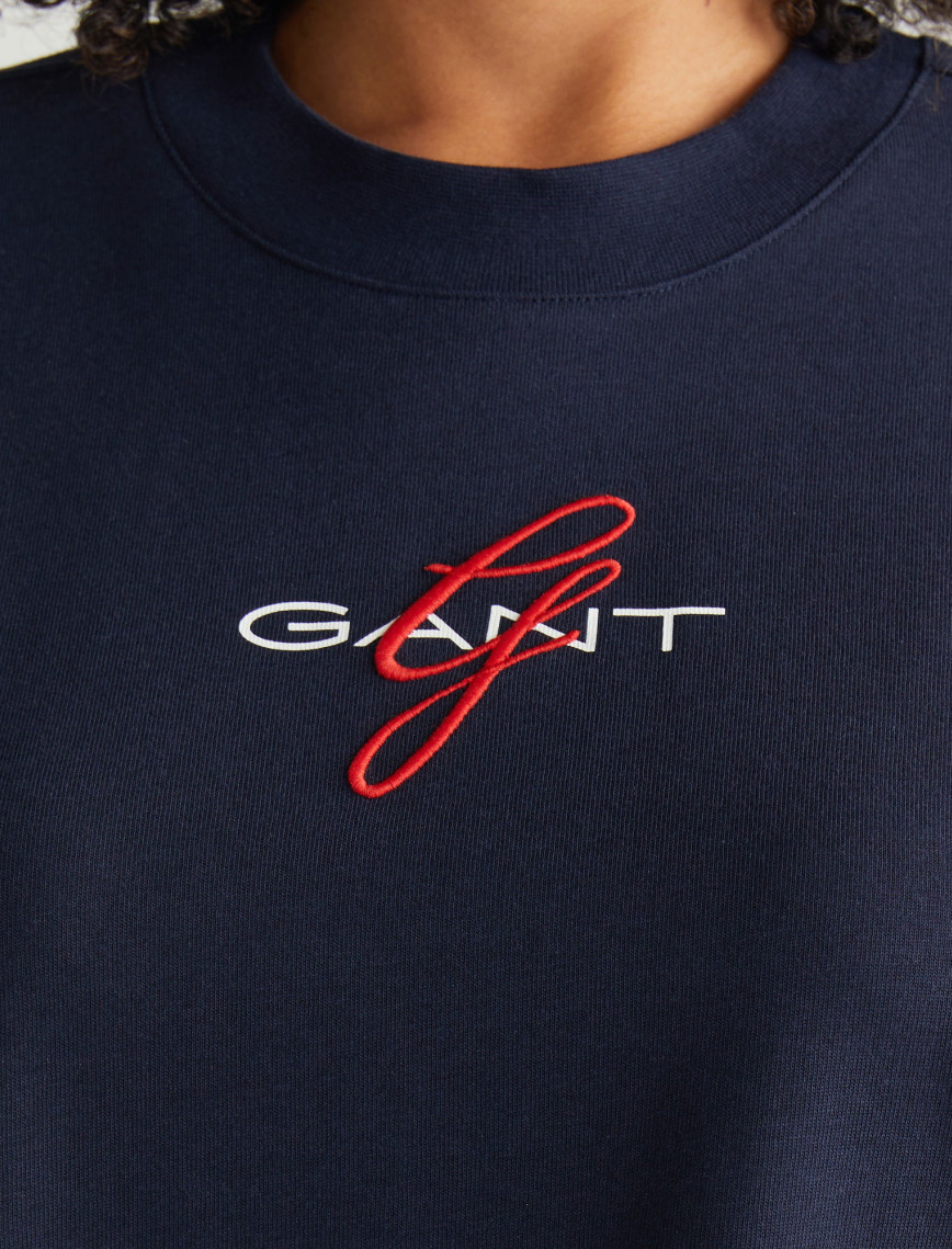 GANT Kadın Lacivert Bisiklet Yaka Logolu T-Shirt GANT Kadın Lacivert Bisiklet Yaka Logolu T-Shirt