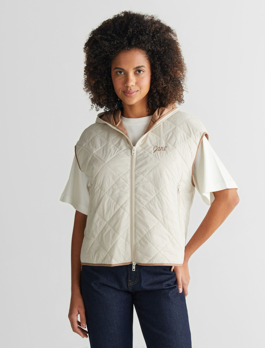 GANT Kadın Krem Kapüşonlu Logolu Yelek GANT Kadın Krem Kapüşonlu Logolu Yelek