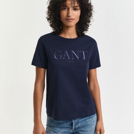 GANT Kadın Lacivert Regular Fit Bisiklet Yaka Logolu T-Shirt