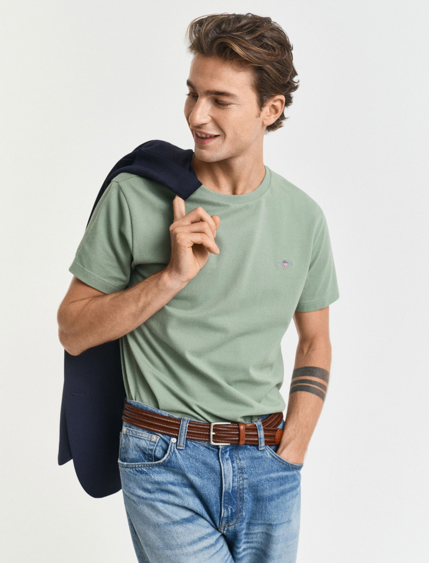GANT Erkek Bej Slim Fit Bisiklet Yaka T-Shirt GANT Erkek Bej Slim Fit Bisiklet Yaka T-Shirt
