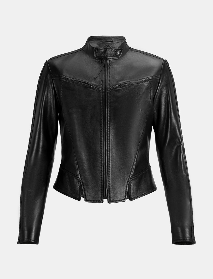 Kadın Siyah Deri Biker Ceket