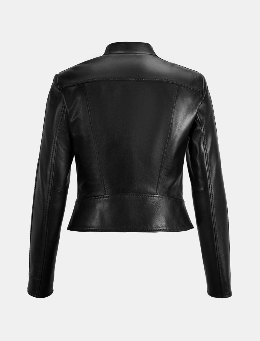 Kadın Siyah Deri Biker Ceket