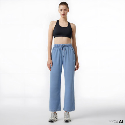 Tommy Hilfiger Twill Denim Long Palazzo Kadın Mavi Pantolon