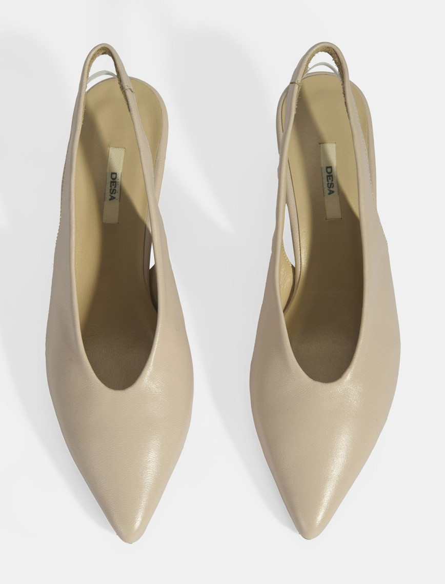 Kadın Krem Slingback Deri Topuklu Ayakkabı Kadın Krem Slingback Deri Topuklu Ayakkabı