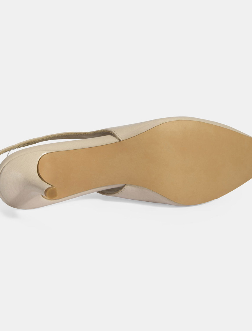Kadın Krem Slingback Deri Topuklu Ayakkabı Kadın Krem Slingback Deri Topuklu Ayakkabı
