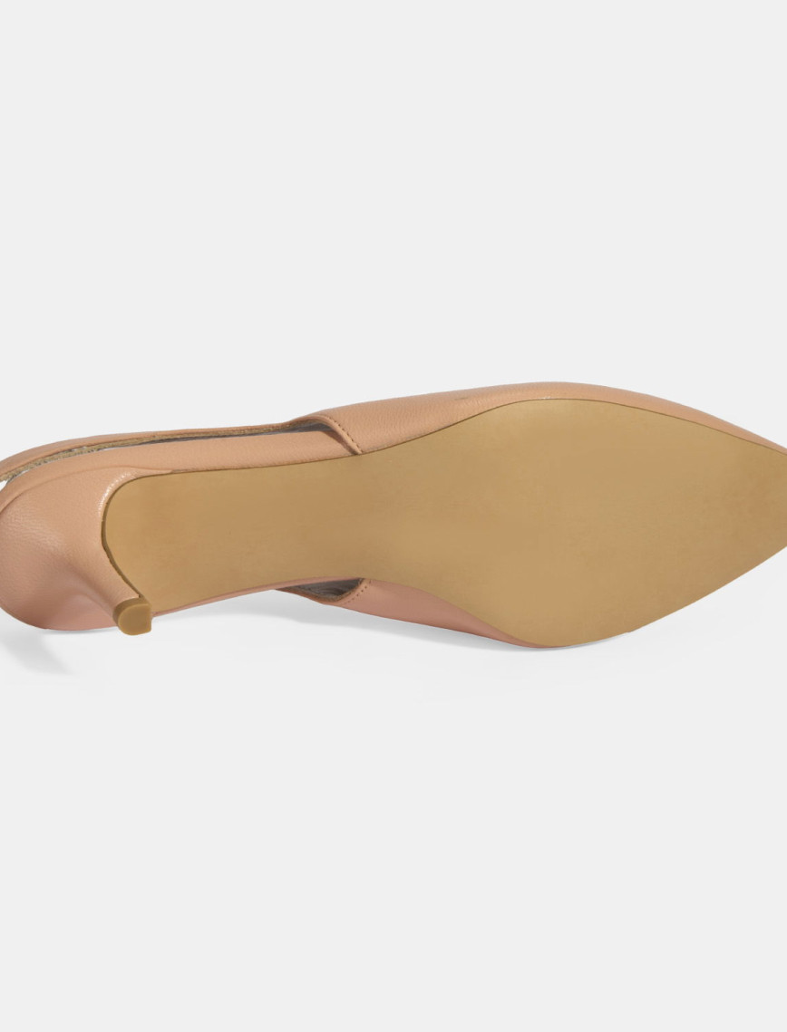 Kadın Pudra Slingback Deri Topuklu Ayakkabı Kadın Pudra Slingback Deri Topuklu Ayakkabı