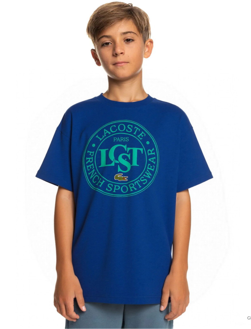 Lacoste Çocuk Bisiklet Yaka Baskılı Mavi T-Shirt Lacoste Çocuk Bisiklet Yaka Baskılı Mavi T-Shirt