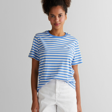 GANT Kadın Mavi Regular Fit Bisiklet Yaka Çizgili T-Shirt