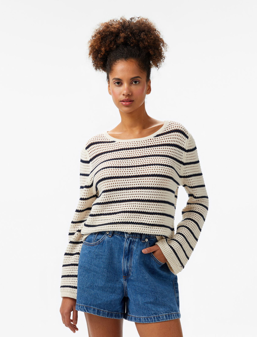 Tommy Hilfiger Pointelle Crochet Open-Nk Kadın Beyaz Kazak Tommy Hilfiger Pointelle Crochet Open-Nk Kadın Beyaz Kazak