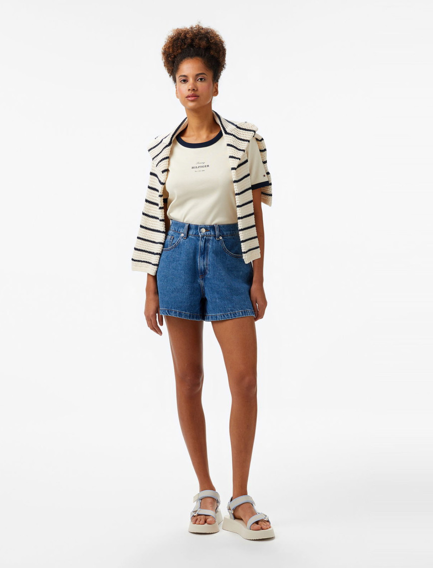 Tommy Hilfiger Reg Monotype Stripe C-Nk Kadın Bej T-Shirt Tommy Hilfiger Reg Monotype Stripe C-Nk Kadın Bej T-Shirt