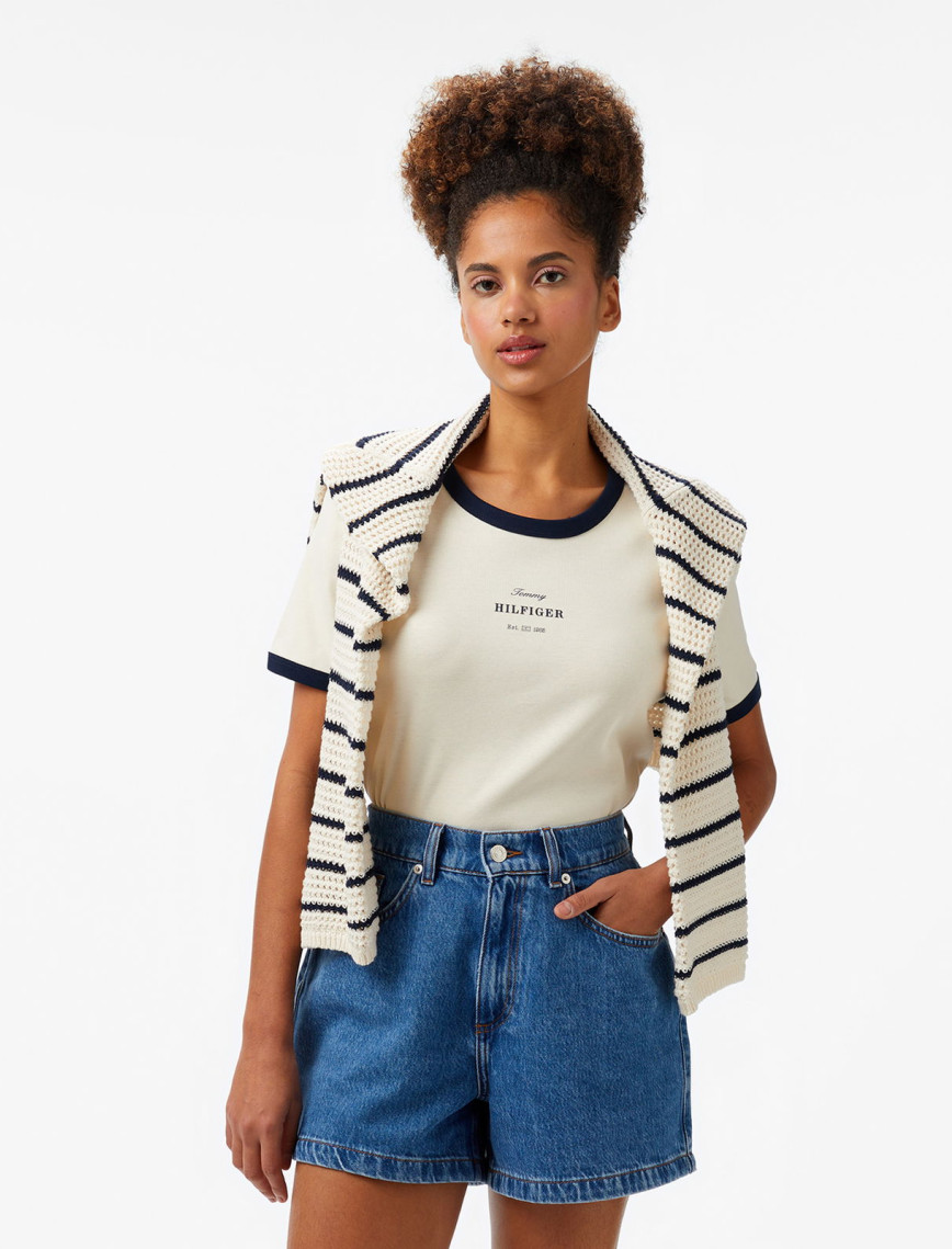 Tommy Hilfiger Reg Monotype Stripe C-Nk Kadın Lacivert T-Shirt Tommy Hilfiger Reg Monotype Stripe C-Nk Kadın Lacivert T-Shirt