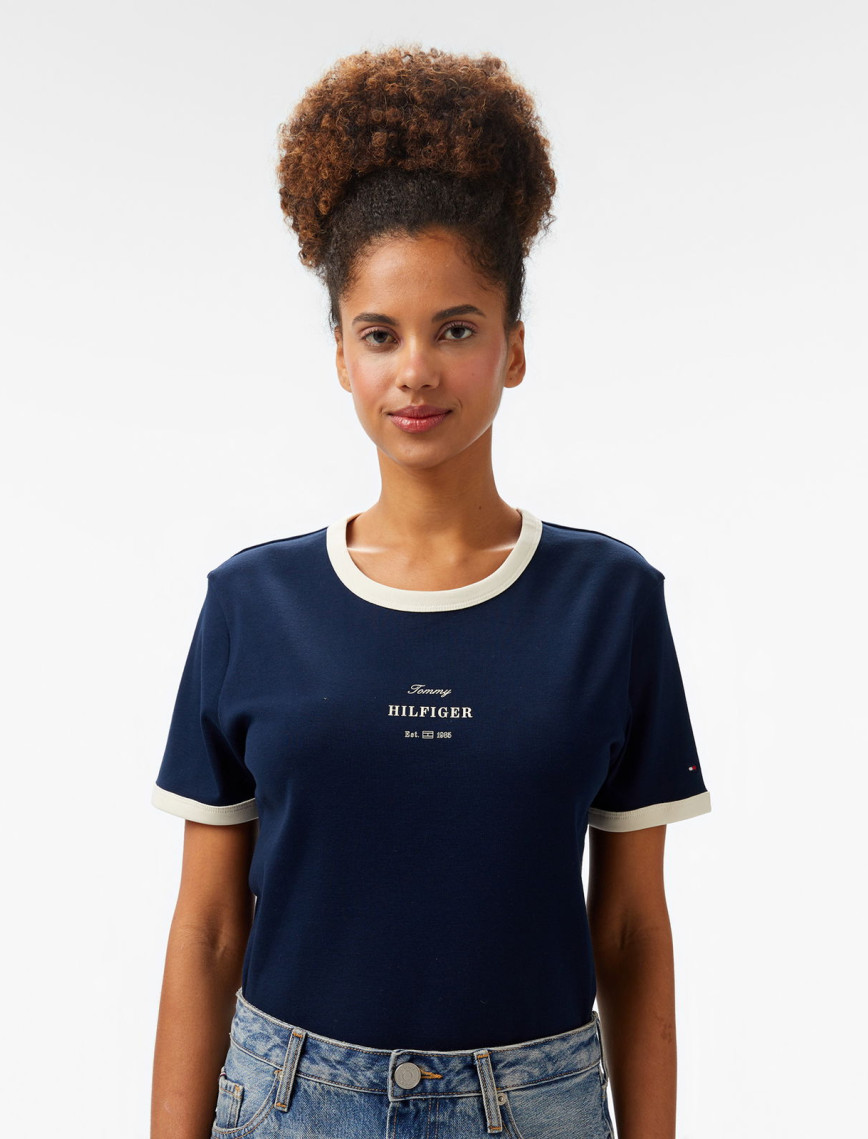 Tommy Hilfiger Reg Monotype Stripe C-Nk Kadın Lacivert T-Shirt Tommy Hilfiger Reg Monotype Stripe C-Nk Kadın Lacivert T-Shirt