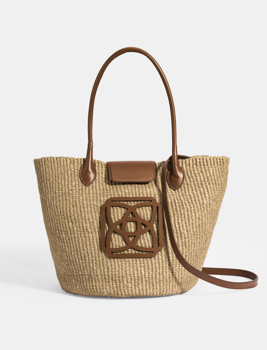 Kadın Taba Monogram Logolu Hasır Omuz Çantası Kadın Taba Monogram Logolu Hasır Omuz Çantası