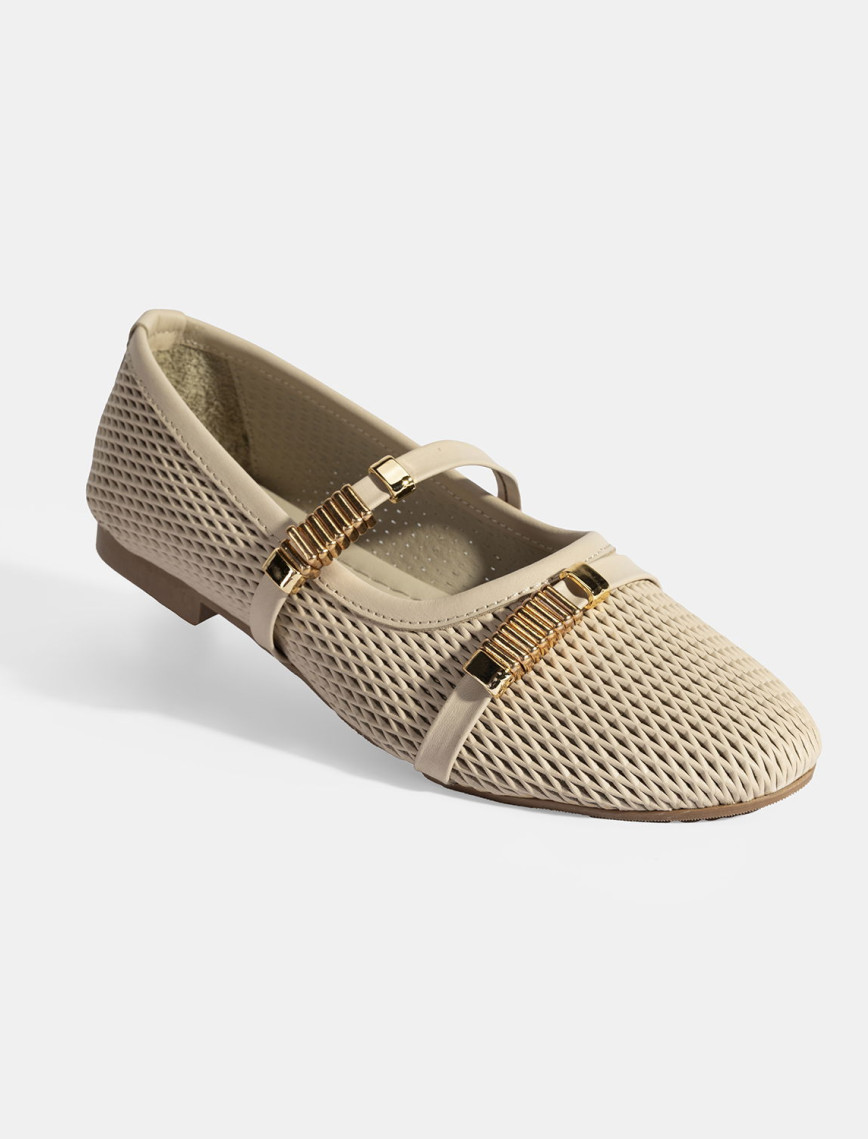 Kadın Bej Metal Toka Aksesuarlı Deri Babet Kadın Bej Metal Toka Aksesuarlı Deri Babet