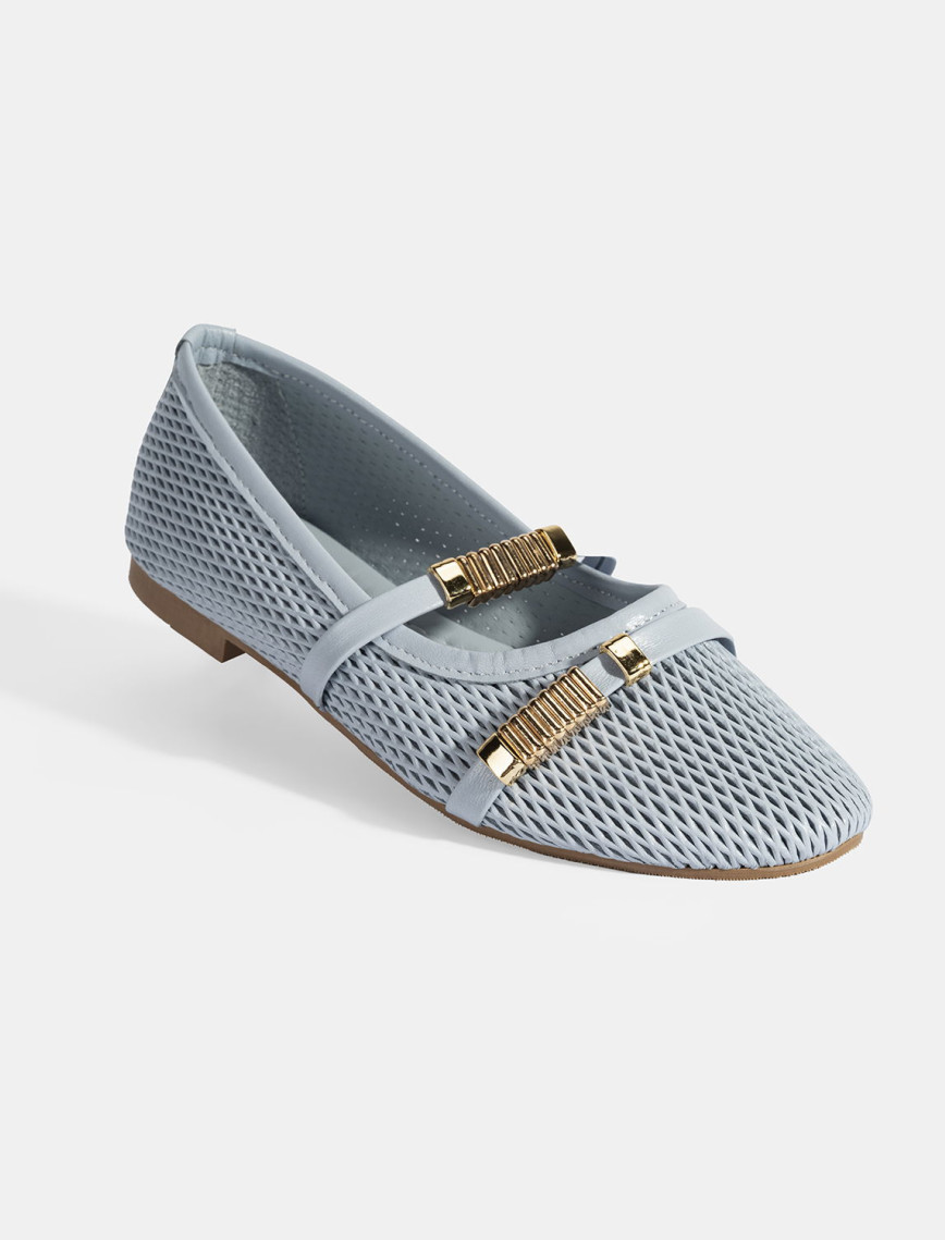 Kadın Mavi Metal Toka Aksesuarlı Deri Babet Kadın Mavi Metal Toka Aksesuarlı Deri Babet