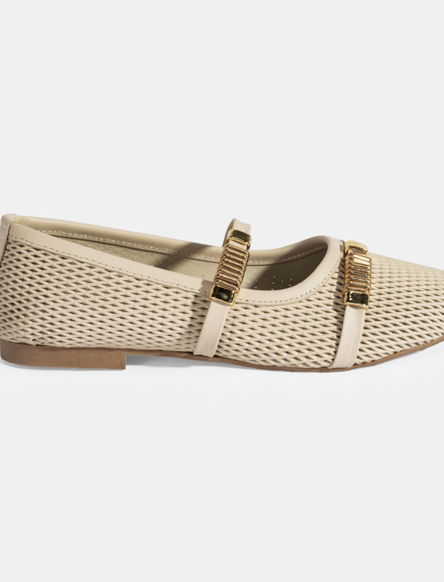 Kadın Bej Metal Toka Aksesuarlı Deri Babet Kadın Bej Metal Toka Aksesuarlı Deri Babet