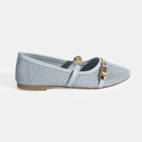 Kadın Mavi Metal Toka Aksesuarlı Deri Babet Kadın Mavi Metal Toka Aksesuarlı Deri Babet