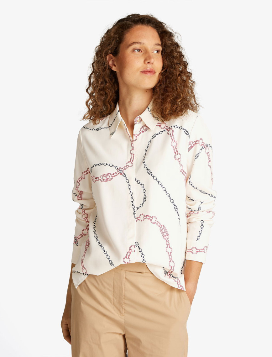 Tommy Hilfiger Soft Viscose Regular Kadın Beyaz Gömlek Tommy Hilfiger Soft Viscose Regular Kadın Beyaz Gömlek