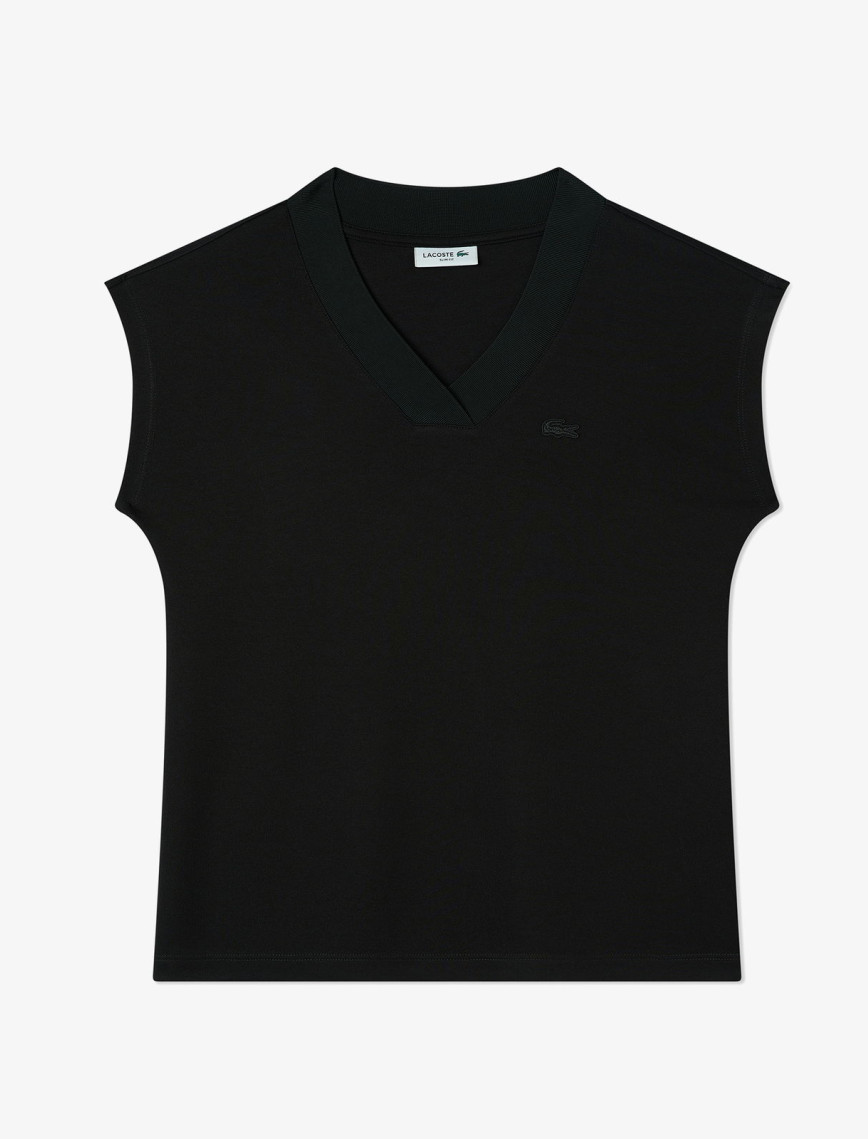 Lacoste Kadın Slim Fit V Yaka Siyah T-Shirt Lacoste Kadın Slim Fit V Yaka Siyah T-Shirt