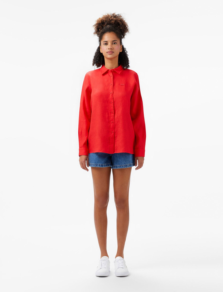 Lacoste Kadın Relaxed Fit Kırmızı Gömlek Lacoste Kadın Relaxed Fit Kırmızı Gömlek