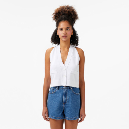 Lacoste Kadın Kolsuz V Yaka Beyaz Triko Lacoste Kadın Kolsuz V Yaka Beyaz Triko