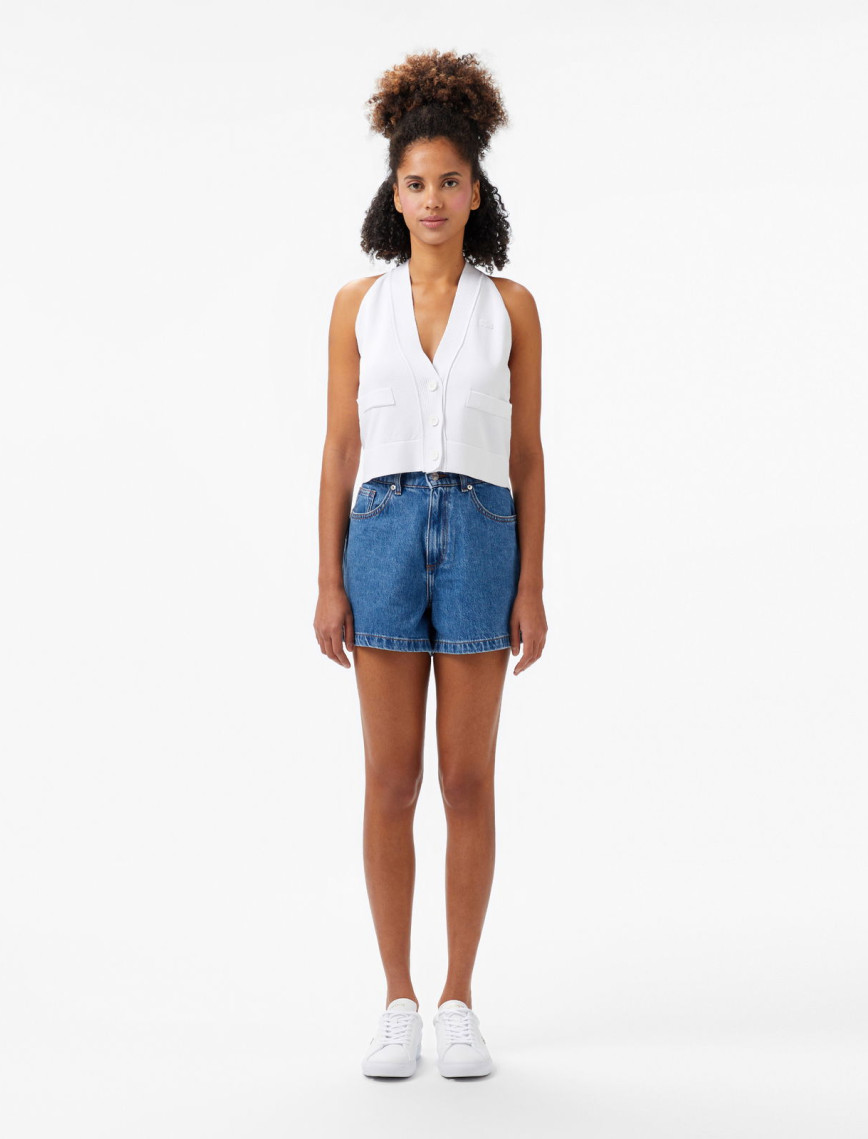 Lacoste Kadın Kolsuz V Yaka Beyaz Triko Lacoste Kadın Kolsuz V Yaka Beyaz Triko