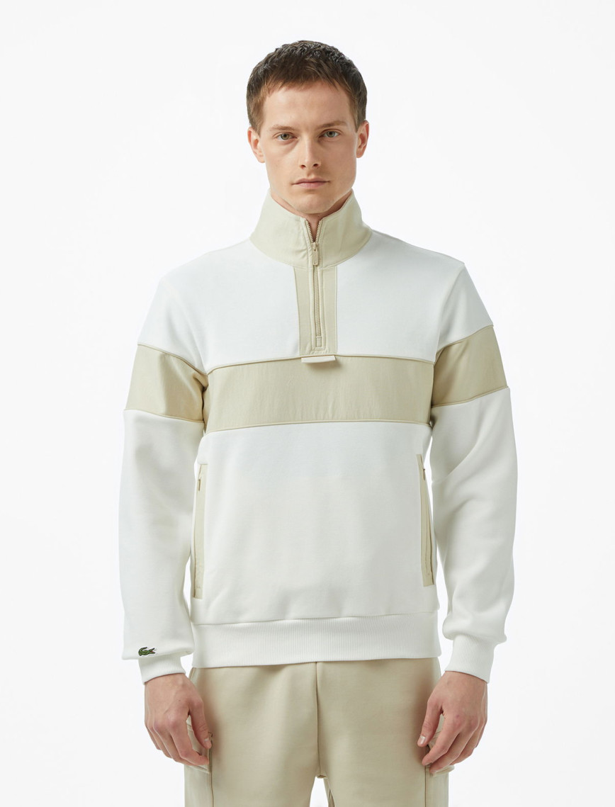 Lacoste Erkek Classic Fit Yarım Fermuarlı Renk Bloklu Beyaz Sweatshirt Lacoste Erkek Classic Fit Yarım Fermuarlı Renk Bloklu Beyaz Sweatshirt