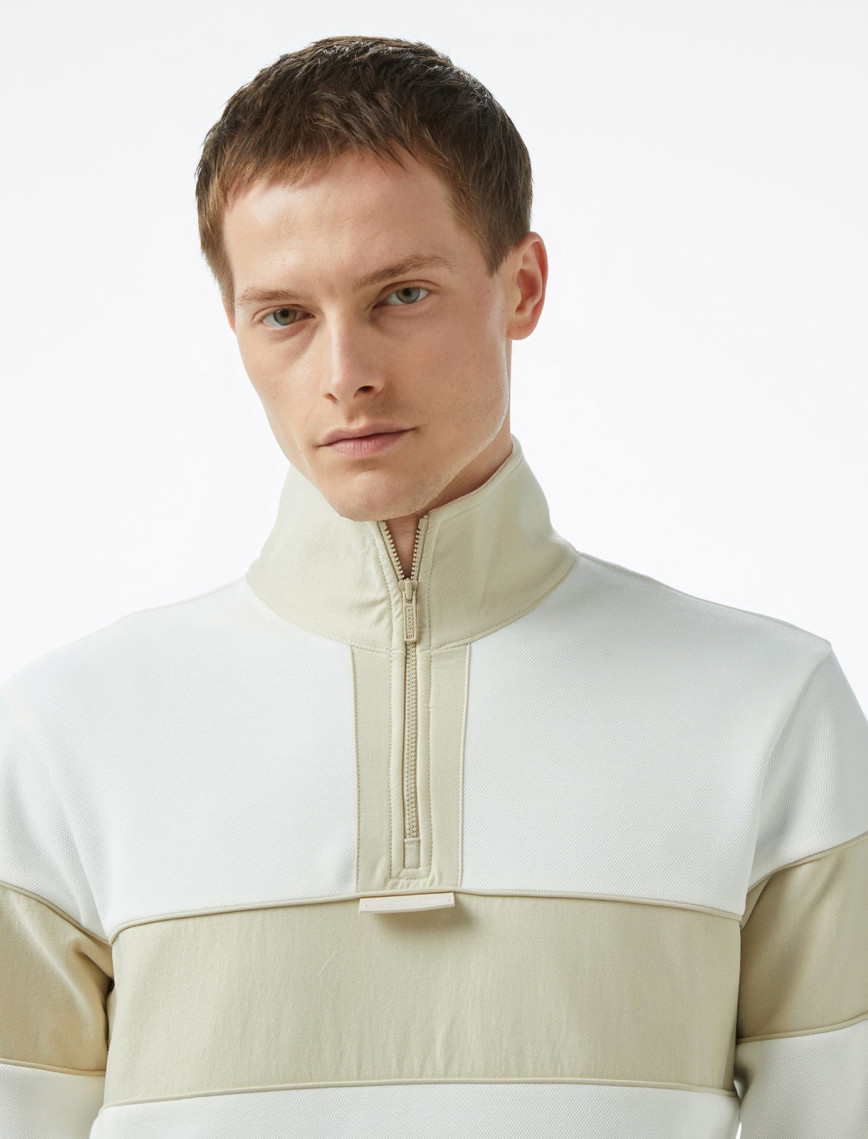 Lacoste Erkek Classic Fit Yarım Fermuarlı Renk Bloklu Beyaz Sweatshirt Lacoste Erkek Classic Fit Yarım Fermuarlı Renk Bloklu Beyaz Sweatshirt