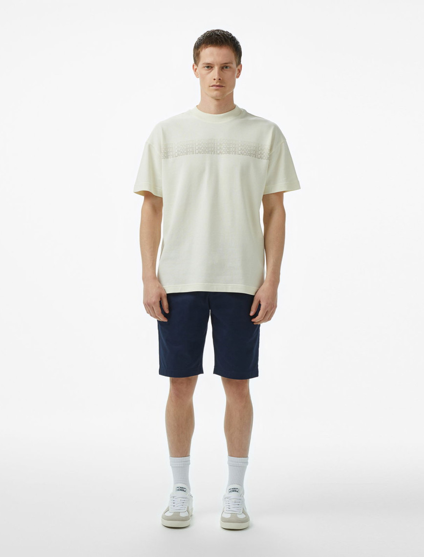 Lacoste Erkek Oversize Fit Bisiklet Yaka Baskılı Beyaz T-Shirt Lacoste Erkek Oversize Fit Bisiklet Yaka Baskılı Beyaz T-Shirt