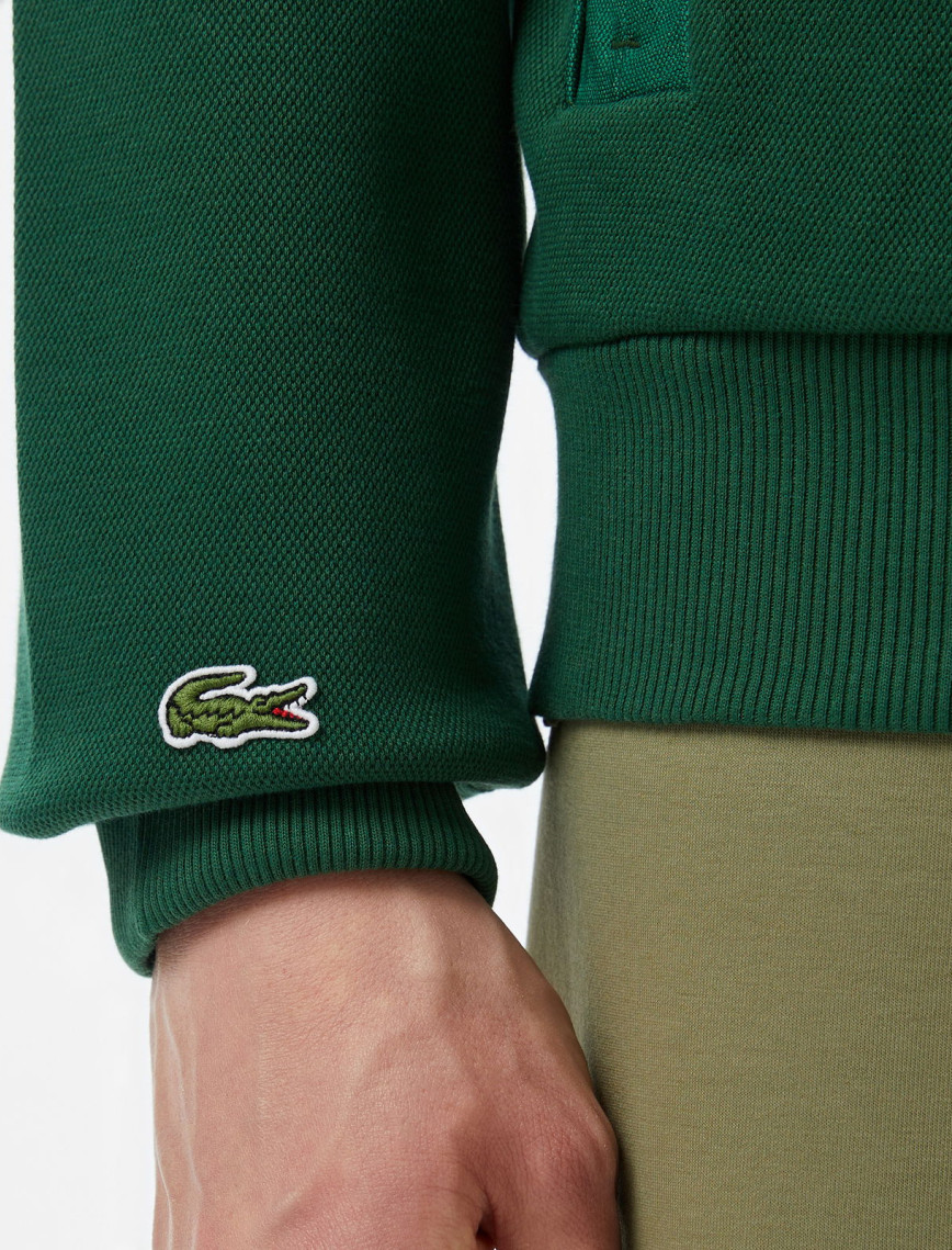 Lacoste Erkek Classic Fit Yarım Fermuarlı Renk Bloklu Koyu Yeşil Sweatshirt