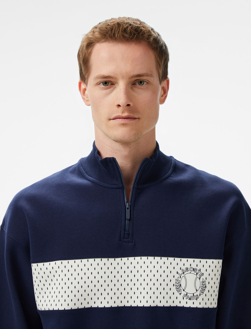 Lacoste Erkek Loose Fit Yarım Fermuarlı Baskılı Lacivert Sweatshirt Lacoste Erkek Loose Fit Yarım Fermuarlı Baskılı Lacivert Sweatshirt