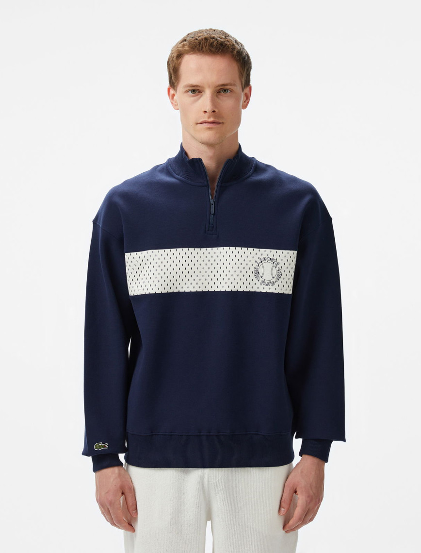 Lacoste Erkek Loose Fit Yarım Fermuarlı Baskılı Beyaz Sweatshirt Lacoste Erkek Loose Fit Yarım Fermuarlı Baskılı Beyaz Sweatshirt