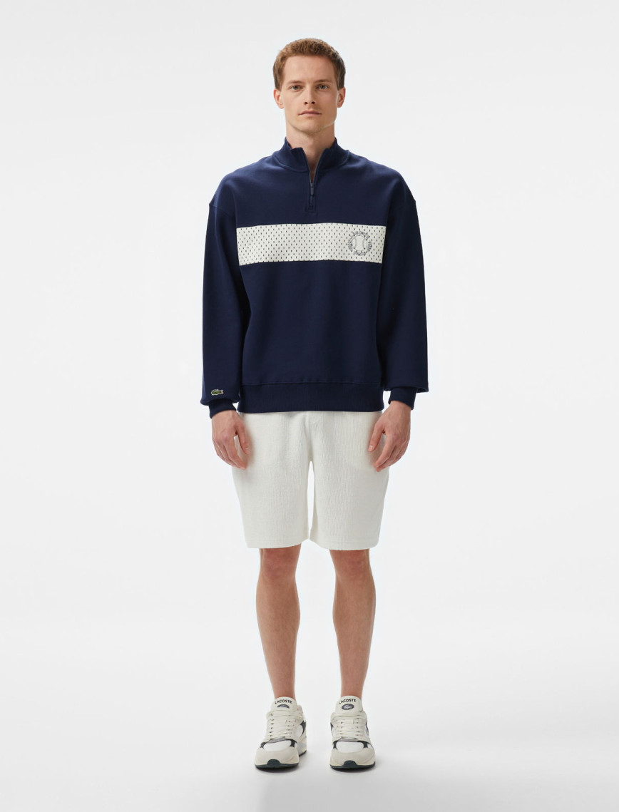 Lacoste Erkek Loose Fit Yarım Fermuarlı Baskılı Lacivert Sweatshirt Lacoste Erkek Loose Fit Yarım Fermuarlı Baskılı Lacivert Sweatshirt