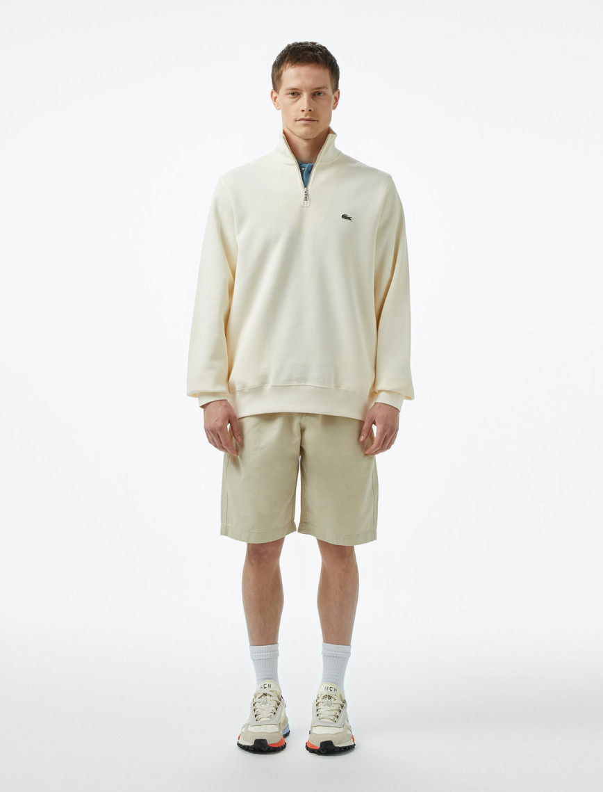Lacoste Erkek Classic Fit Yarım Fermuarlı Krem Sweatshirt Lacoste Erkek Classic Fit Yarım Fermuarlı Krem Sweatshirt