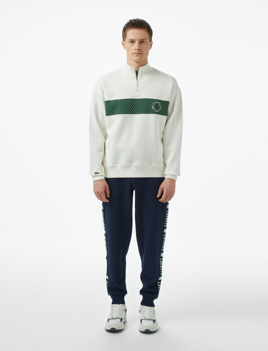 Lacoste Erkek Loose Fit Yarım Fermuarlı Baskılı Beyaz Sweatshirt Lacoste Erkek Loose Fit Yarım Fermuarlı Baskılı Beyaz Sweatshirt