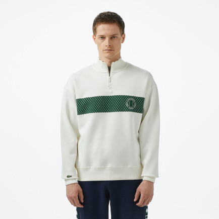 Lacoste Erkek Loose Fit Yarım Fermuarlı Baskılı Beyaz Sweatshirt Lacoste Erkek Loose Fit Yarım Fermuarlı Baskılı Beyaz Sweatshirt