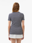 Lacoste Kadın Slim Fit Bisiklet Yaka Çizgili Lacivert T-Shirt