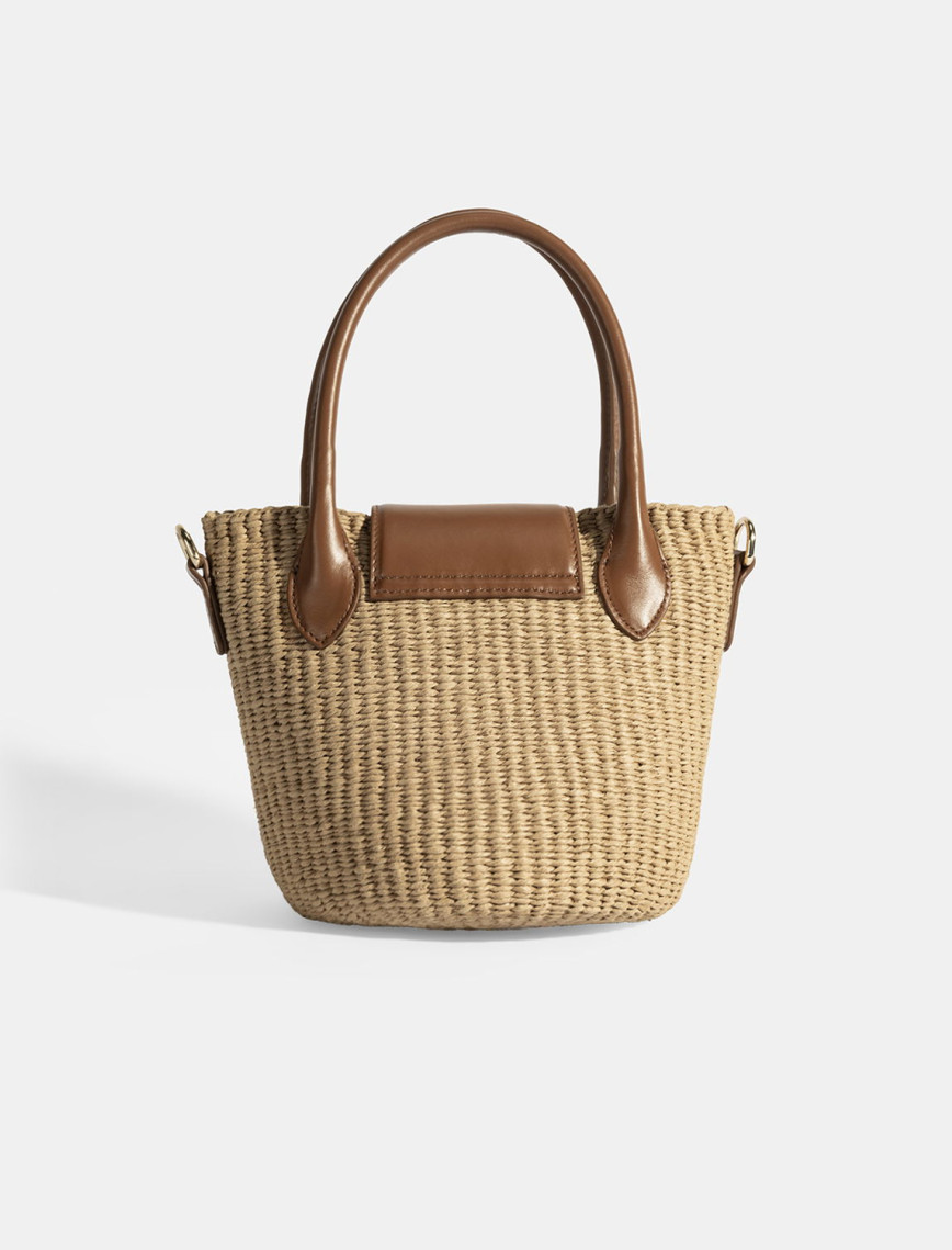 Kadın Taba Monogram Logolu Hasır Mini El Çantası Kadın Taba Monogram Logolu Hasır Mini El Çantası