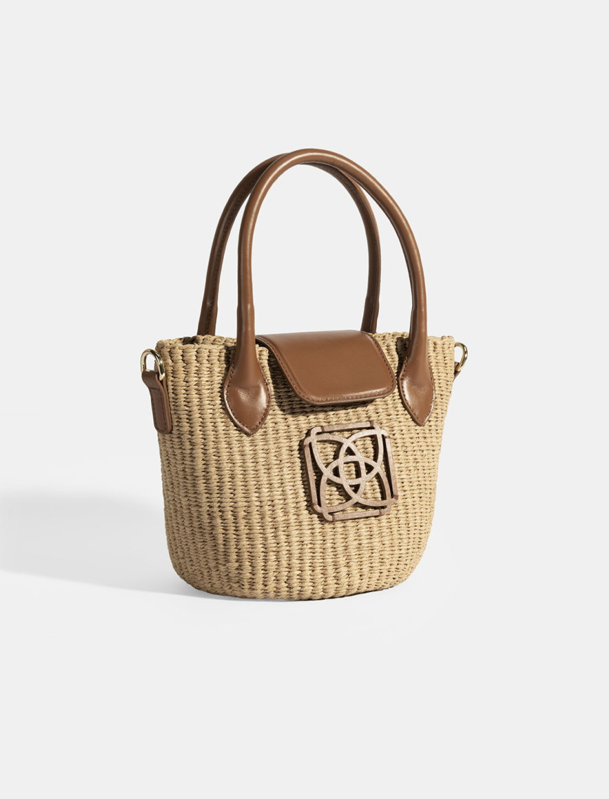 Kadın Taba Monogram Logolu Hasır Mini El Çantası Kadın Taba Monogram Logolu Hasır Mini El Çantası