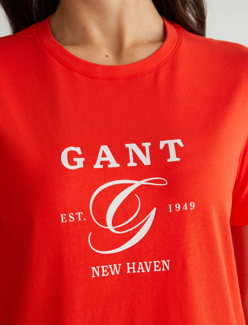 GANT Kadın Turuncu Regular Fit Bisiklet Yaka Logolu T-Shirt GANT Kadın Turuncu Regular Fit Bisiklet Yaka Logolu T-Shirt