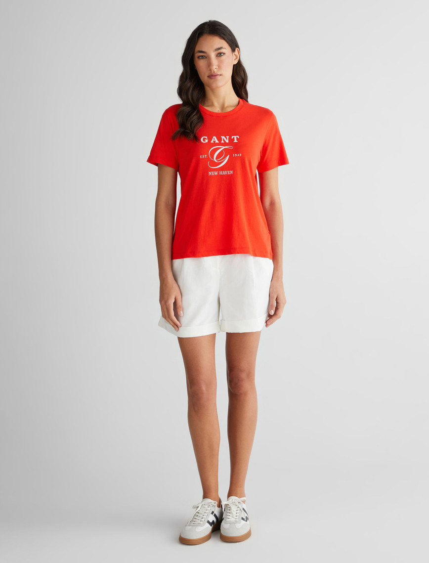 GANT Kadın Turuncu Regular Fit Bisiklet Yaka Logolu T-Shirt GANT Kadın Turuncu Regular Fit Bisiklet Yaka Logolu T-Shirt